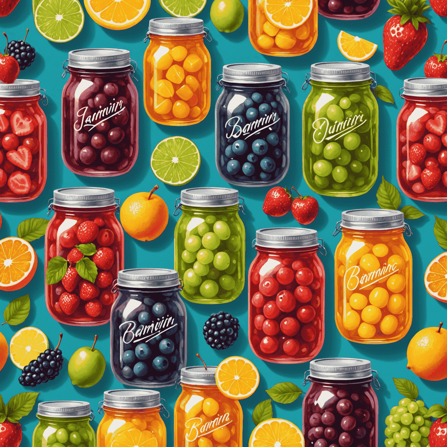 Imagem do jogo Jammin' Jars com potes de geleia coloridos e frutas vibrantes