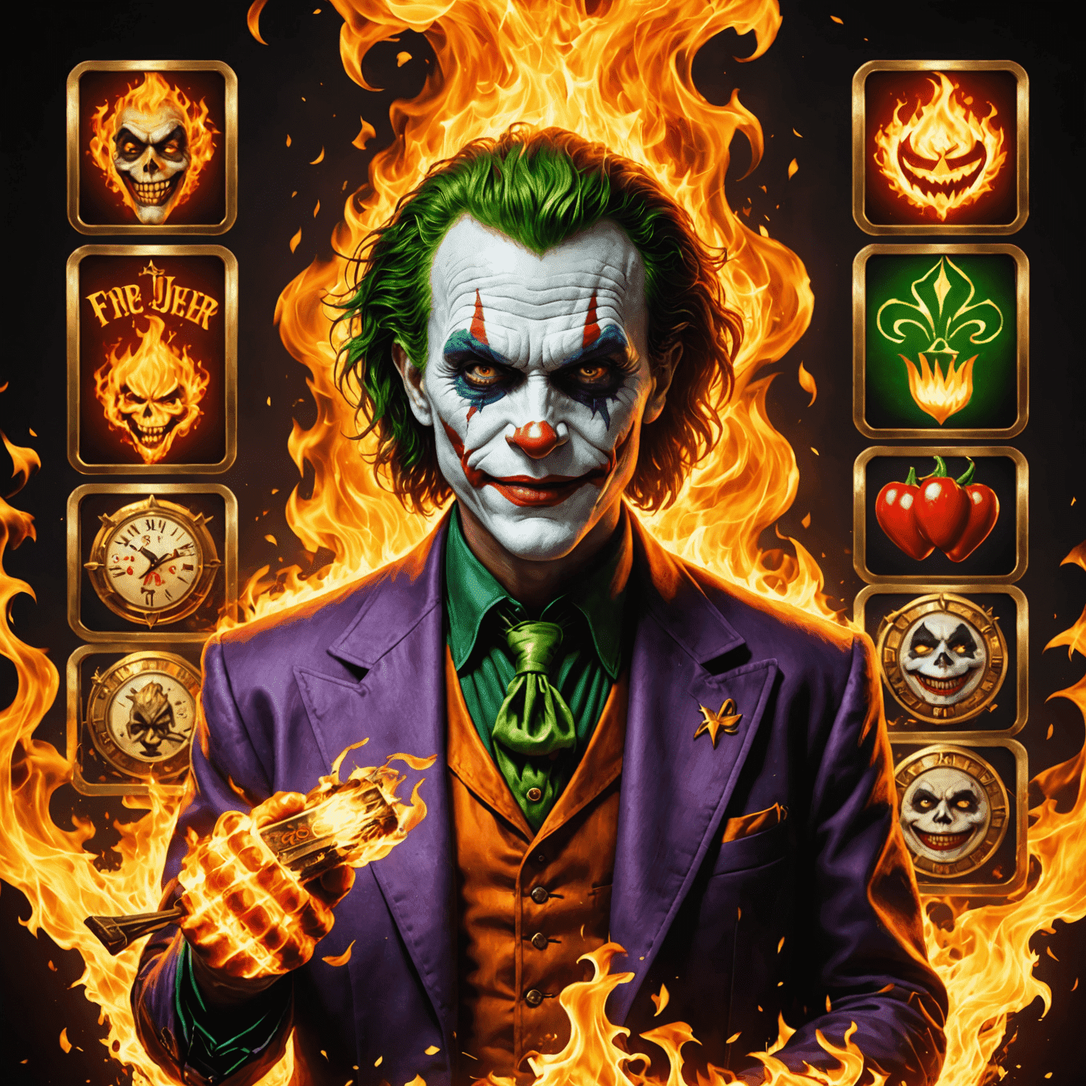 Imagem do jogo Fire Joker com um coringa em chamas e símbolos clássicos de slot